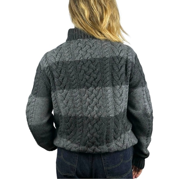 MICHAEL KORS LAMBSWOOL CONTRAST CABLEKNIT STRIPED CHUNKY KNIT TURTLENECK SWEATER - Picture 2 of 14